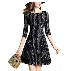 Dan Munier Black Floral Fit and Flare Dress